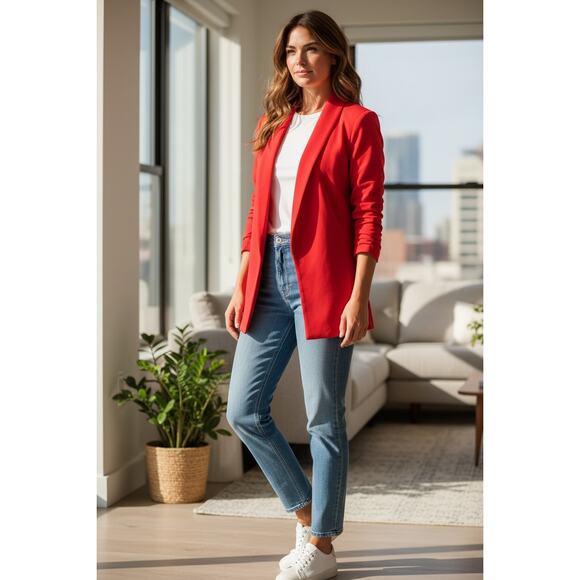 NEW CALVIN KLEIN Open Front Red Blazer Sz 18W Office - Picture 1 of 8